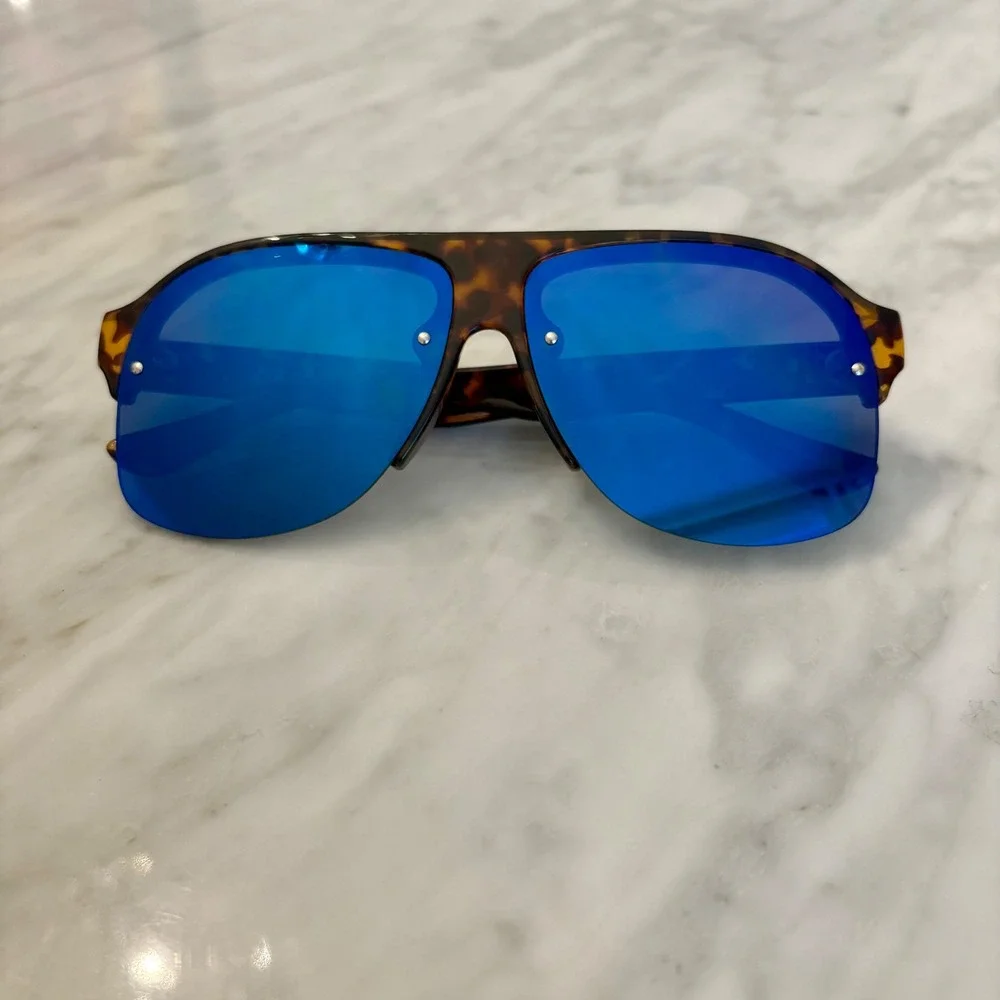 Fila‎ Sunglasses Tortoise Shell Blue Purple Mirrored Lens Aviator Style